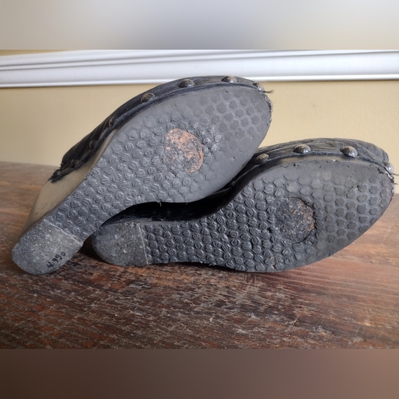 Salpy Black Leather Studded Open Toe Wedge Mules Size 9 - Picture 11 of 11